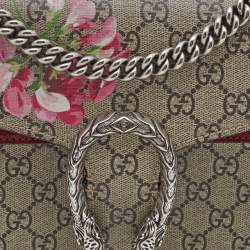 Pre Owned Gucci Burgundy/Beige GG Supreme Canvas and Suede Small Blooms Dionysus Shoulder Bag