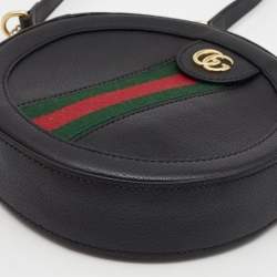 Pre Owned Gucci Black Leather Mini Web Ophidia GG Round Shoulder Bag