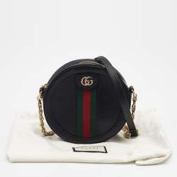 Pre Owned Gucci Black Leather Mini Web Ophidia GG Round Shoulder Bag
