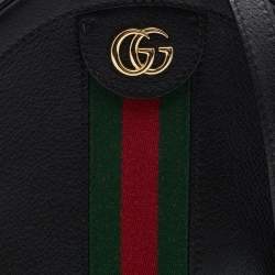 Pre Owned Gucci Black Leather Mini Web Ophidia GG Round Shoulder Bag