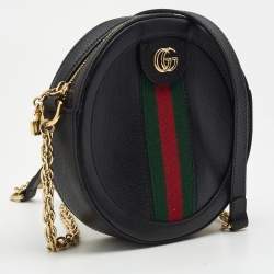 Pre Owned Gucci Black Leather Mini Web Ophidia GG Round Shoulder Bag