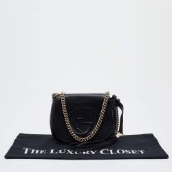 Pre Owned Gucci Black Leather Soho Flap Chain Crossbody Bag