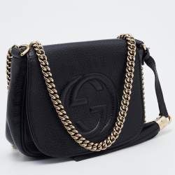 Pre Owned Gucci Black Leather Soho Flap Chain Crossbody Bag