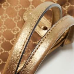 Pre Owned Gucci Gold/Brown GG Satin and Leather Princy Tote