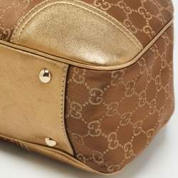 Pre Owned Gucci Gold/Brown GG Satin and Leather Princy Tote