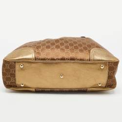 Pre Owned Gucci Gold/Brown GG Satin and Leather Princy Tote