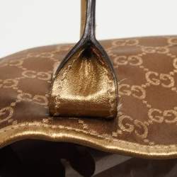 Pre Owned Gucci Gold/Brown GG Satin and Leather Princy Tote