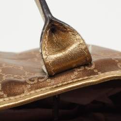 Pre Owned Gucci Gold/Brown GG Satin and Leather Princy Tote