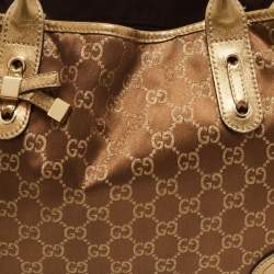 Pre Owned Gucci Gold/Brown GG Satin and Leather Princy Tote