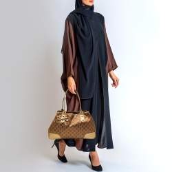 Pre Owned Gucci Gold/Brown GG Satin and Leather Princy Tote