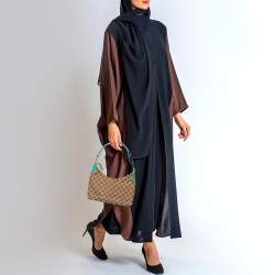 Pre Owned Gucci Beige/Green GG Canvas and Leather Hobo