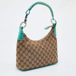 Pre Owned Gucci Beige/Green GG Canvas and Leather Hobo