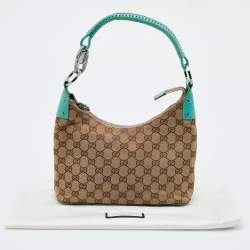 Pre Owned Gucci Beige/Green GG Canvas and Leather Hobo