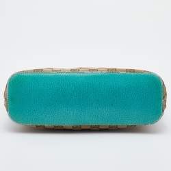 Pre Owned Gucci Beige/Green GG Canvas and Leather Hobo