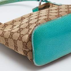 Pre Owned Gucci Beige/Green GG Canvas and Leather Hobo