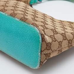 Pre Owned Gucci Beige/Green GG Canvas and Leather Hobo