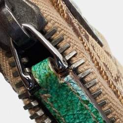 Pre Owned Gucci Beige/Green GG Canvas and Leather Hobo