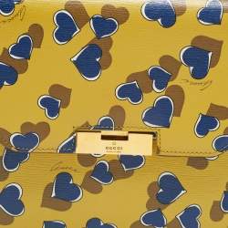 Pre Owned Gucci Yellow/Blue Leather Shanghai Heartbeat Top Handle Bag