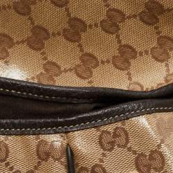 Pre Owned Gucci Brown/Beige GG Crystal Canvas and Leather Large Princy Tote