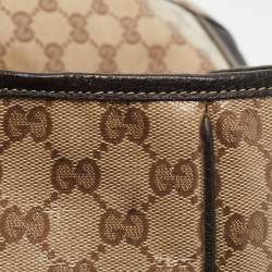 Pre Owned Gucci Brown/Beige GG Crystal Canvas and Leather Large Princy Tote