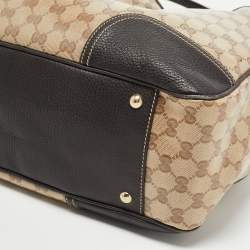 Pre Owned Gucci Brown/Beige GG Crystal Canvas and Leather Large Princy Tote