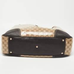 Pre Owned Gucci Brown/Beige GG Crystal Canvas and Leather Large Princy Tote