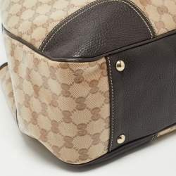Pre Owned Gucci Brown/Beige GG Crystal Canvas and Leather Large Princy Tote
