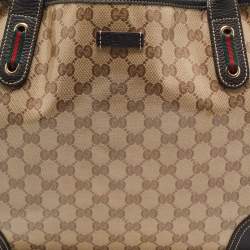 Pre Owned Gucci Brown/Beige GG Crystal Canvas and Leather Large Princy Tote