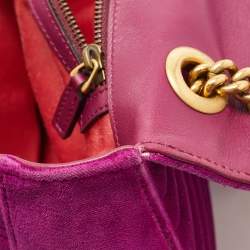 Pre Owned Gucci Magenta Matelassé Velvet Small GG Marmont Shoulder Bag