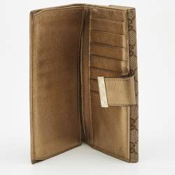 Gucci Gold/Beige GG Canvas and Leather Flap Continental Wallet