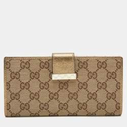 Gucci Gold/Beige GG Canvas and Leather Flap Continental Wallet