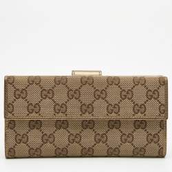 Gucci Gold/Beige GG Canvas and Leather Flap Continental Wallet