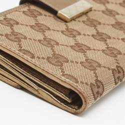 Gucci Gold/Beige GG Canvas and Leather Flap Continental Wallet