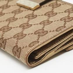 Gucci Gold/Beige GG Canvas and Leather Flap Continental Wallet
