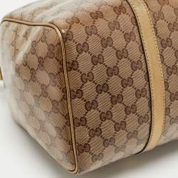 Gucci Gold/Beige GG Crystal Canvas and Leather Medium Joy Boston Bag