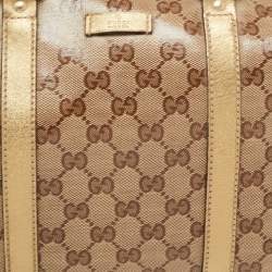 Gucci Gold/Beige GG Crystal Canvas and Leather Medium Joy Boston Bag