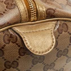 Gucci Gold/Beige GG Crystal Canvas and Leather Medium Joy Boston Bag