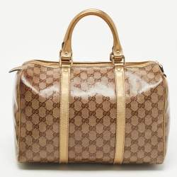 Gucci Gold/Beige GG Crystal Canvas and Leather Medium Joy Boston Bag