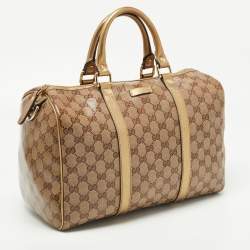 Gucci Gold/Beige GG Crystal Canvas and Leather Medium Joy Boston Bag