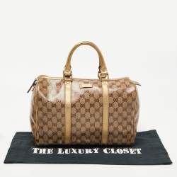 Gucci Gold/Beige GG Crystal Canvas and Leather Medium Joy Boston Bag