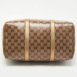 Gucci Gold/Beige GG Crystal Canvas and Leather Medium Joy Boston Bag