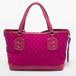 Pre Owned Gucci Fuchsia GG Neoprene and Leather Techno Tote