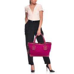 Pre Owned Gucci Fuchsia GG Neoprene and Leather Techno Tote