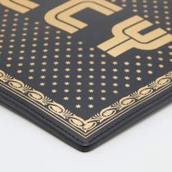 Pre Owned Gucci Black/Gold Leather 'Guccy' Zip Wristlet Clutch