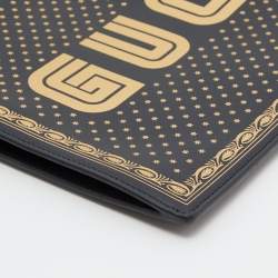 Pre Owned Gucci Black/Gold Leather 'Guccy' Zip Wristlet Clutch