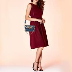 Pre Owned Gucci Blue Leather Mini Pearl Studded Queen Margaret Broadway Shoulder Bag