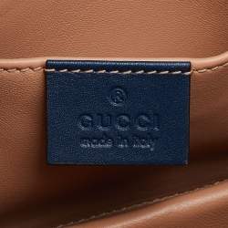 Pre Owned Gucci Blue Leather Mini Pearl Studded Queen Margaret Broadway Shoulder Bag