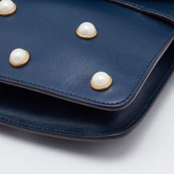 Pre Owned Gucci Blue Leather Mini Pearl Studded Queen Margaret Broadway Shoulder Bag