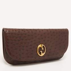Pre Owned Gucci Cacao Ostrich 1973 Clutch