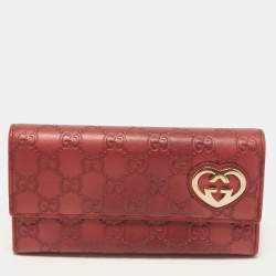 Gucci Red Guccisima Leather Lovely Heart Continental Wallet